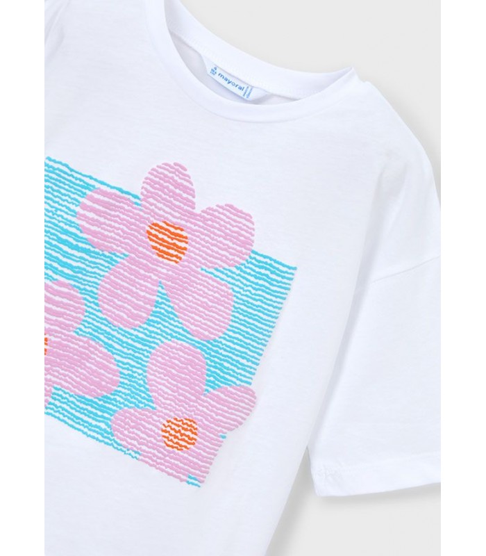 CAMISETA HOMBRO CAÍDO FLOR NIÑA MAYORAL